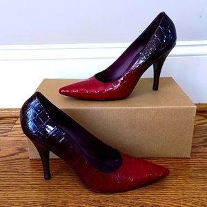 Red Snakeskin Pointed-Toe Heels (Size 8.5)